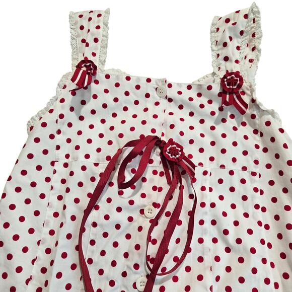 Pom Pom Red Polka Dot Dress Ruffles and Bows Girls Sz XL Girly - Picture 6 of 15